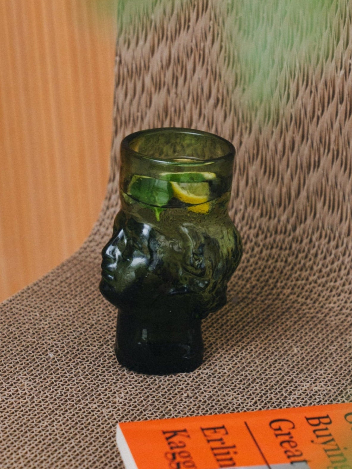 僧侶頭像手工玻璃杯|煙燻綠